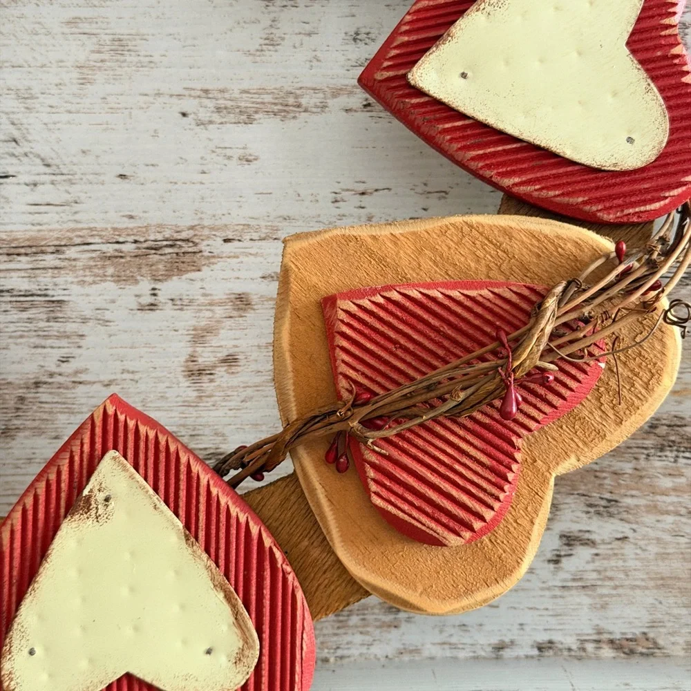 Rustic Heart Wreath with Red and Cream Accents